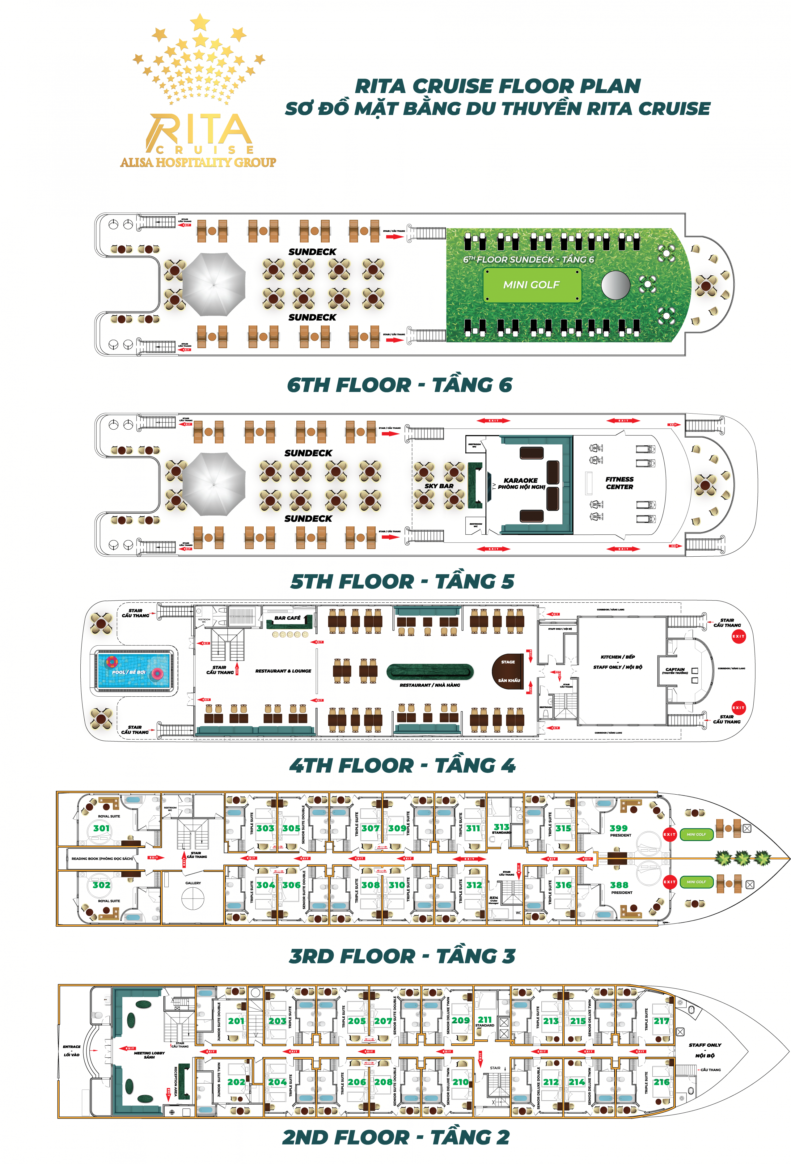 Thông Tin Du Thuyền Rita Cruise 5 sao - Du thuyền Vịnh Lan Hạ 2024