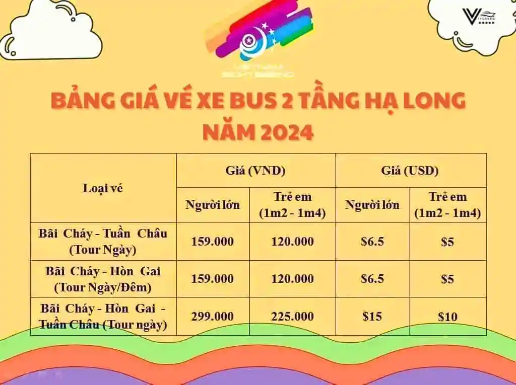 Giá vé xe bus 2 tầng Hạ Long năm 2025 - Đặt dịch vụ xe buýt City Tour Hạ Long Giá vé dịch vụ xe bus 2 tầng City Tour Hạ Long năm 2024