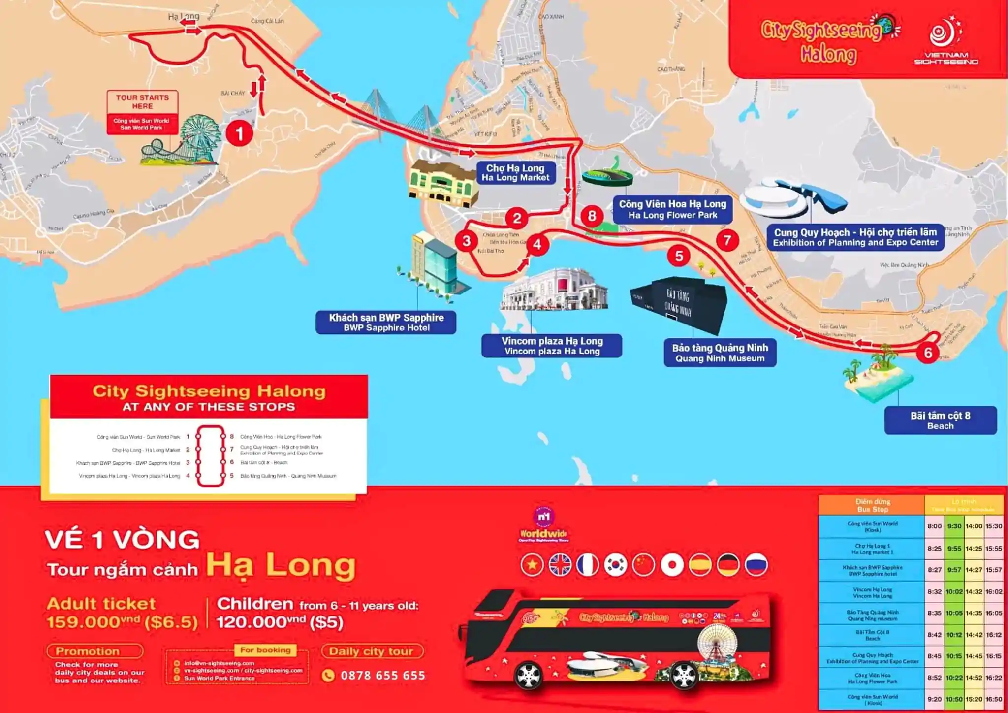 Giá vé xe bus 2 tầng Hạ Long năm 2025 - Đặt dịch vụ xe buýt City Tour Hạ Long Giá vé dịch vụ xe bus 2 tầng City Tour Hạ Long năm 2024